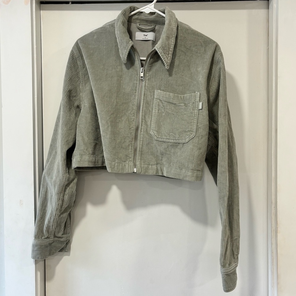 TNA Aritzia Corduroy Crop Jacket - Green - Small